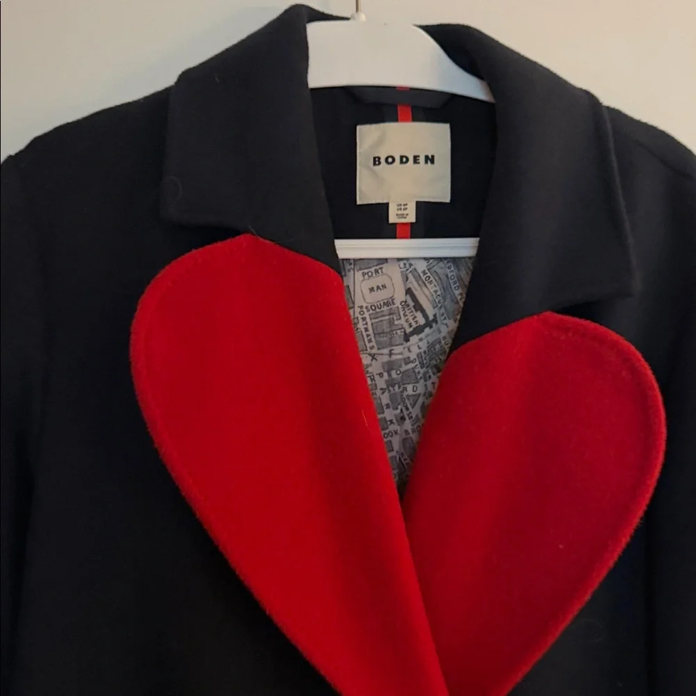 Boden Long Coat with Red Heart Lining - Picture 5 of 5